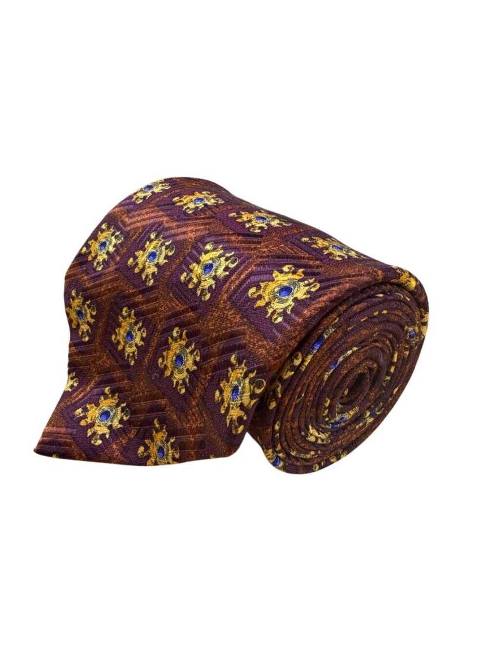 Robert Talbott Extra-Long Silk Mens Patterned Tie Brown/Yellow/Blue Hand Sewn